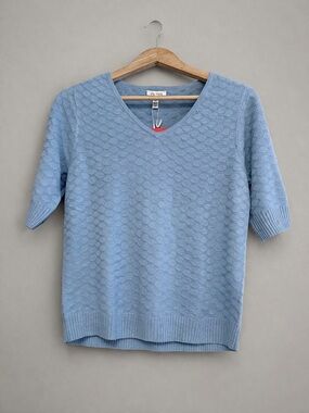 Ella Moss Textured Knit Top Women’s M Light Blue Short Sleeve Honeycomb Knit NWT
